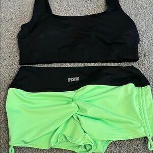 PINK Victoria's Secret Black and Neon Green Active Set